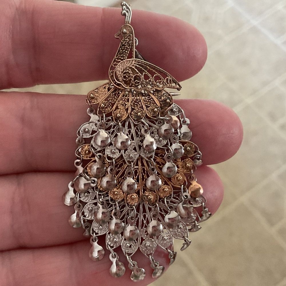 STERLING silver 925/Gold plated Peacock pendant/pin - Picture 14 of 14